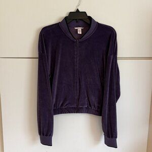 Victoria's Secret Woman Velour Corduroy Zipper Purple Bomber Jacket Size Large
